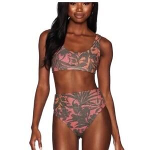 Beach Riot Peyton Top Highway Bottom Bikini Set in Hibiscus Shine, Large